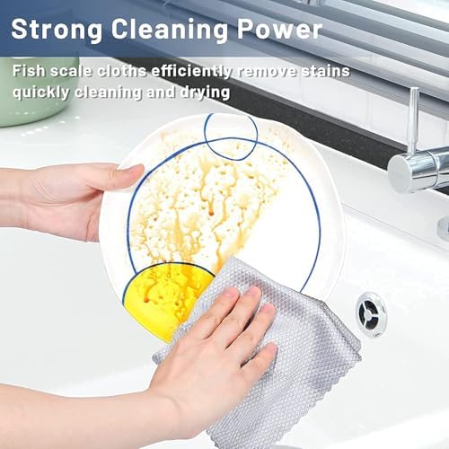 Temizlik Bezi, 10 Adet Balık Pulu Desenli Mikrofiber Temizlik Bezi, Yeniden Kullanılabilir Dalga Desenli Bez Seti, Ayna, Cam ve Ekran Temizliği İçin Ev Temizlik Bezi (30x30cm, Rastgele Renk)