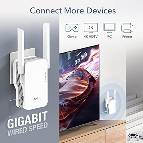 Cudy RE1800 AX1800 Gigabit Mesh Wi-Fi 6 Genişletici İnternet Güçlendirici, 2000 ft2'ye kadar alanı kapsar, 1,8 Gbps Çift bant Tekrarlayıcı, AP Modu
