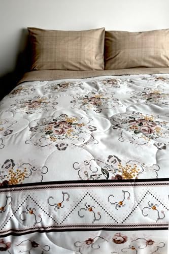 Çift Kişilik Yazlık Uyku Seti | Düz Çarşaflı | Kanaviçe Sütlü Kahve AT7324