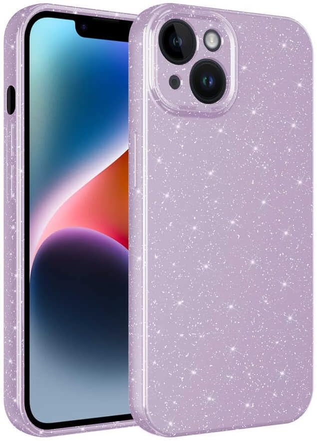 13 ile uyumlu Z-Jelly Kılıf Kamera Korumalı Simli Işılıtılı Renkli Parlak Silikon Kapak-Lila