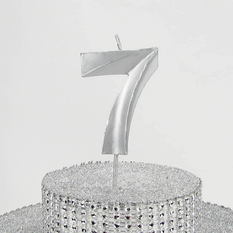 7 Yedi Rakamlı Gümüş Gri Mum 6.5 Cm