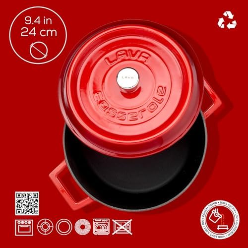 Döküm Yuvarlak Tencere, Trendy, 24 cm, 4.49 L Hacim, Kırmızı