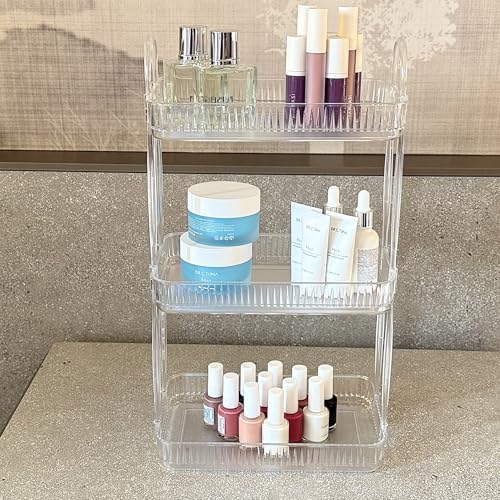 3 Katlı Makyaj Organizeri Kozmetik Aksesuar Düzenleyici Kozmetik Vitrini (Şeffaf)