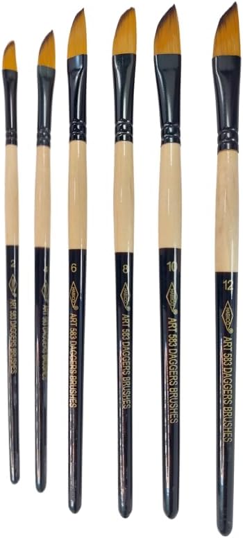 Habico 6'lı Sentetik Akrilik Fırça Seti, Karışık Renkli, Yağlı Boya İçin, 15 cm Sap Uzunluğu, 2.5 mm Fırça Genişliği, Standart Boy