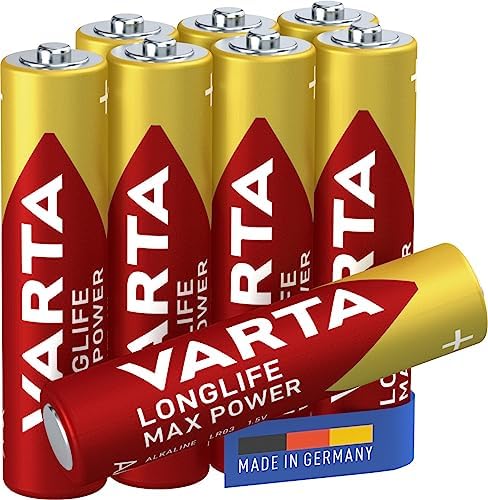 Longlife Max Power AAA İnce Kalem LR03 pil (8'li paket) Yüksek Performanslı alkalin piller - Almanya'da üretilmiştir -
