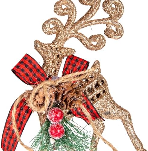 Yılbaşı Ağaç Süsü Ekose Desenli Kurdelalı Simli Geyik 8x15 Cm.