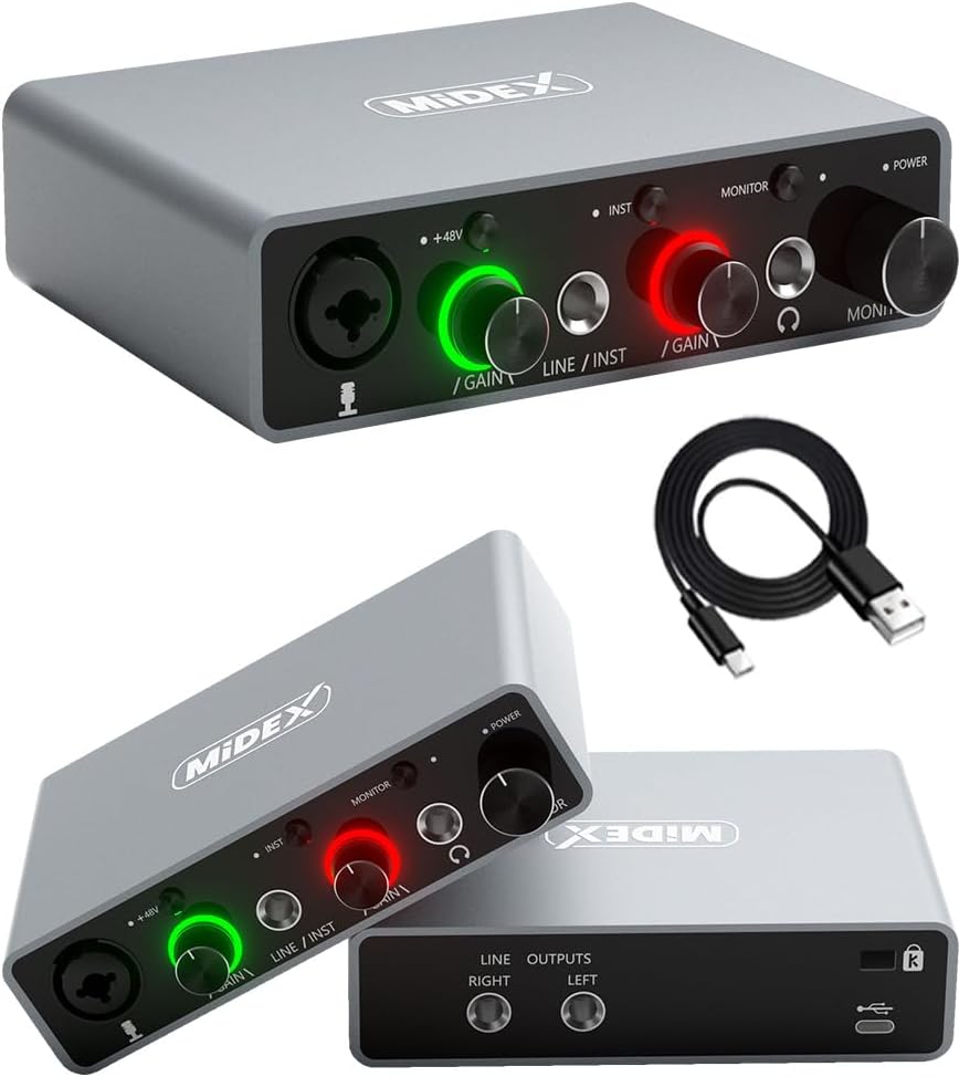 GLX-700GR Üst Segment Usb Stüdyo Ses Kartı 2 Giriş 2 Çıkış 24bit/192kHz