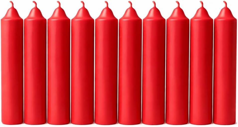 10’lu Kırmızı Dilek Mumu Seti – Kaliteli ve Pürüzsüz Dış Yapılı, İçten Yanan Fitilli, Silindir Blok Tasarımlı, Dekoratif ve Ritüel Kullanımına Uygun Mumlar