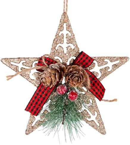 Yılbaşı Ağaç Süsü Yılbaşı Dekorlu Simli Yıldız 12x13 Cm.