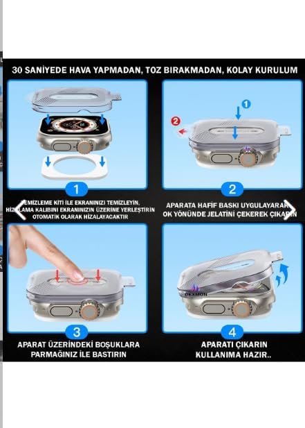 teknosepetim Aparatlı Ultra 49 MM Cam Ekran Koruyucu Otomatik Kolay Uygulama Aparatlı Hizalamalı Tam Kaplayan 49MM EKRAN KORUYUCU WATCH ULTRA 2