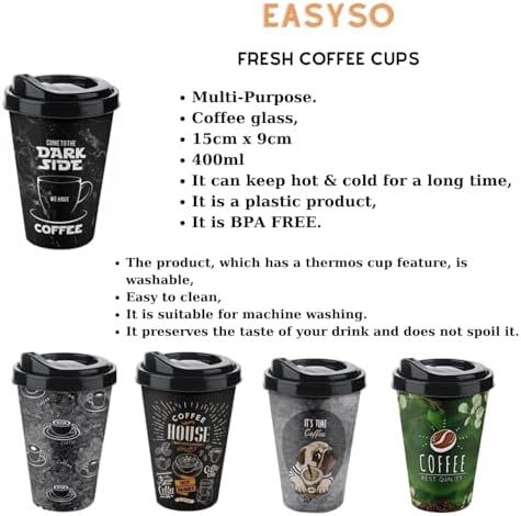 400 ml Termos Mug – Yıkanabilir Plastik Kahve Kupası, French Press Filtre Kahve ve Meşrubat Bardağı, Taşınabilir ve Dayanıklı Tasarım (400ml, Green Cup)