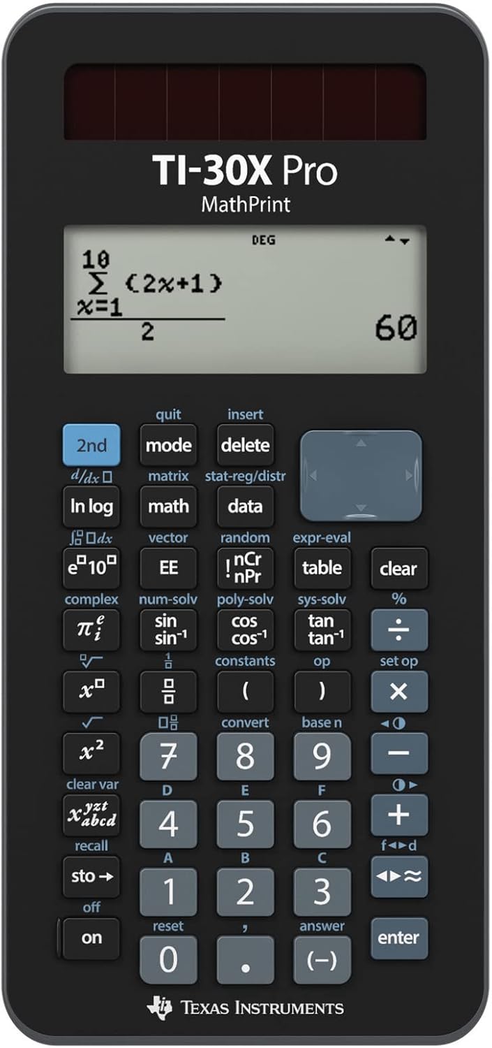 Texas Instruments TI-30X Pro Mathprint okul hesap makinesi (4 satırlı yüksek çözünürlüklü ekran, güneş enerjisi ve pille çalışır), siyah