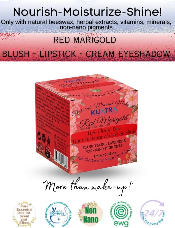 Kuatra Red Marigold Doğal İçerikli Nemlendirici - Antioksidan Işıltı Veren Balm (Ruj - Allık - Göz Farı) 7ml