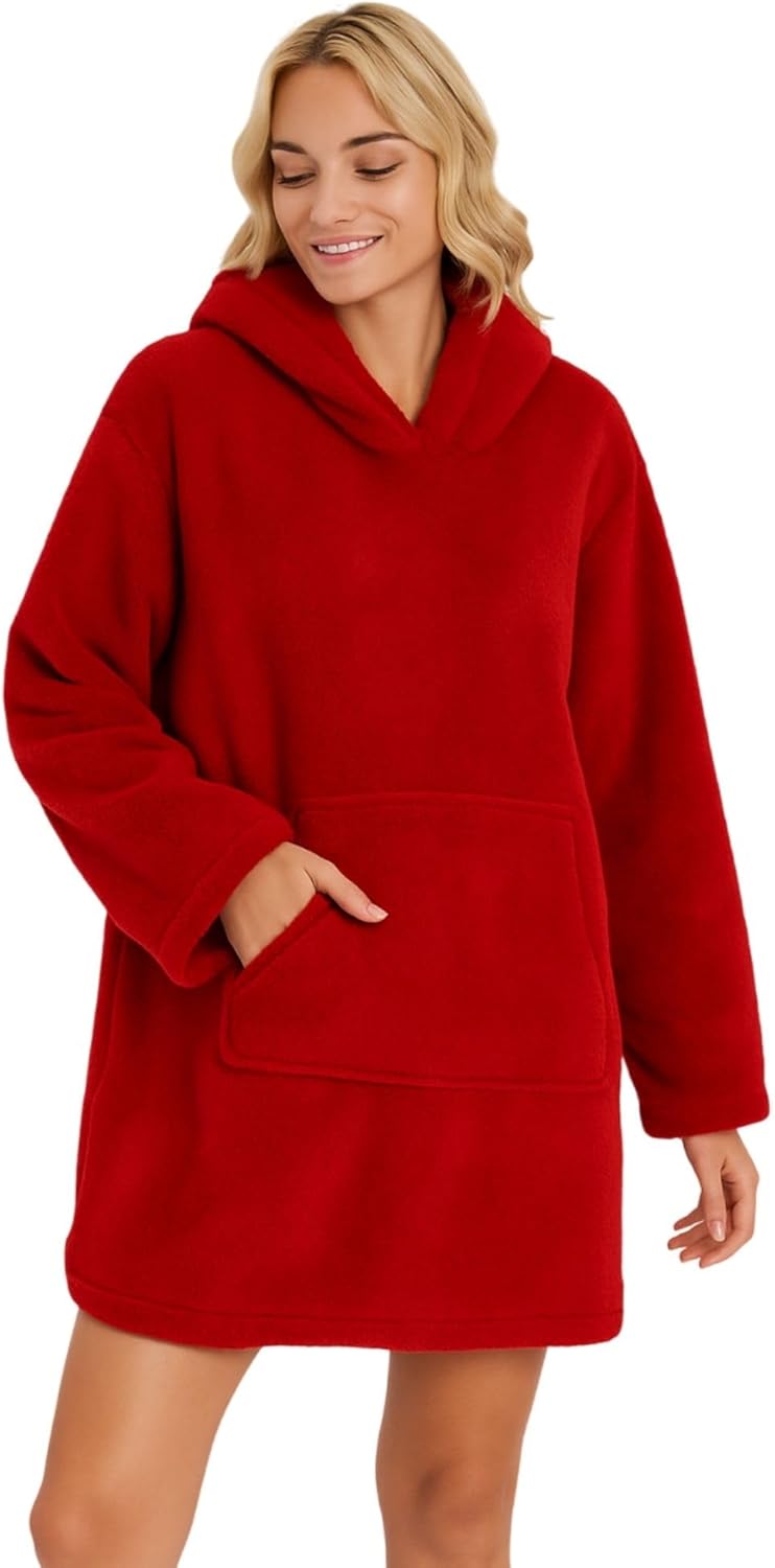 Kapşonlu Giyilebilir Tv Battaniyesi unisex Over size - Kırmızı