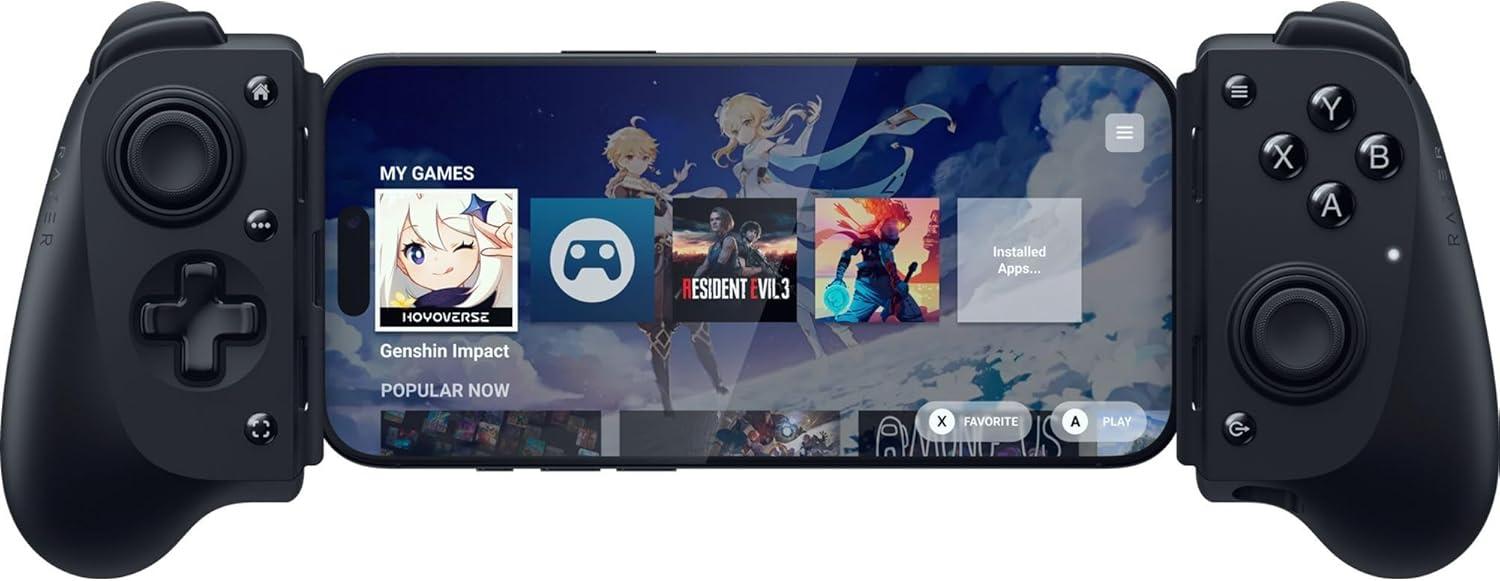 Kishi V3 - ve akıllı telefonlar için tam boyutlu mobil kontrol cihazı - USB-C Tak ve Çalıştır - Kayma önleyici analog çubuklar - 12 düğme - Sensa HD Haptics - Siyah