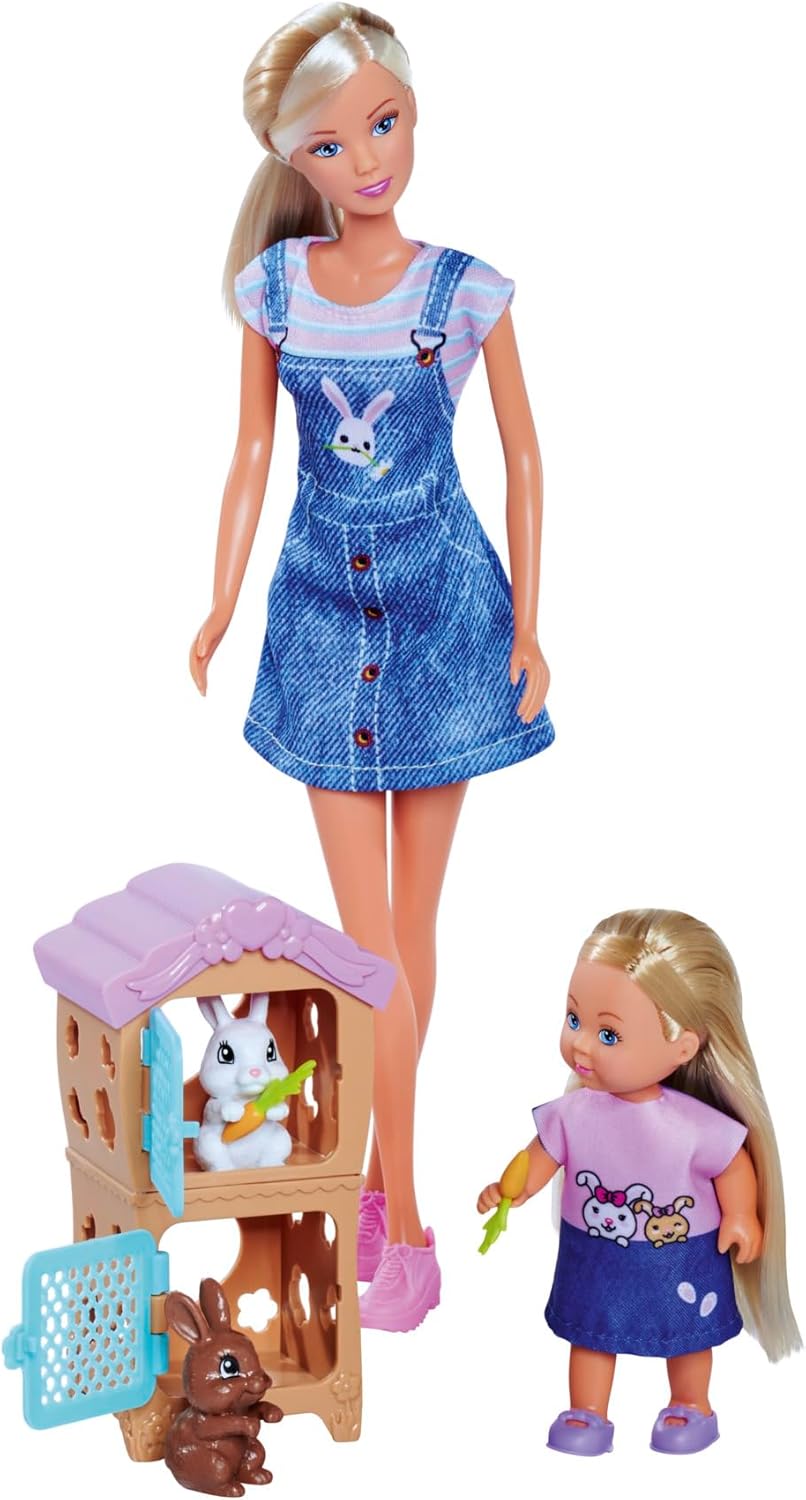 105733667, Steffi Tavşan Ailesi, Steffi & Evi, Tavşan Kafesi Ve İki Tavşan Figürü Birlikte, 12Cm, 29Cm