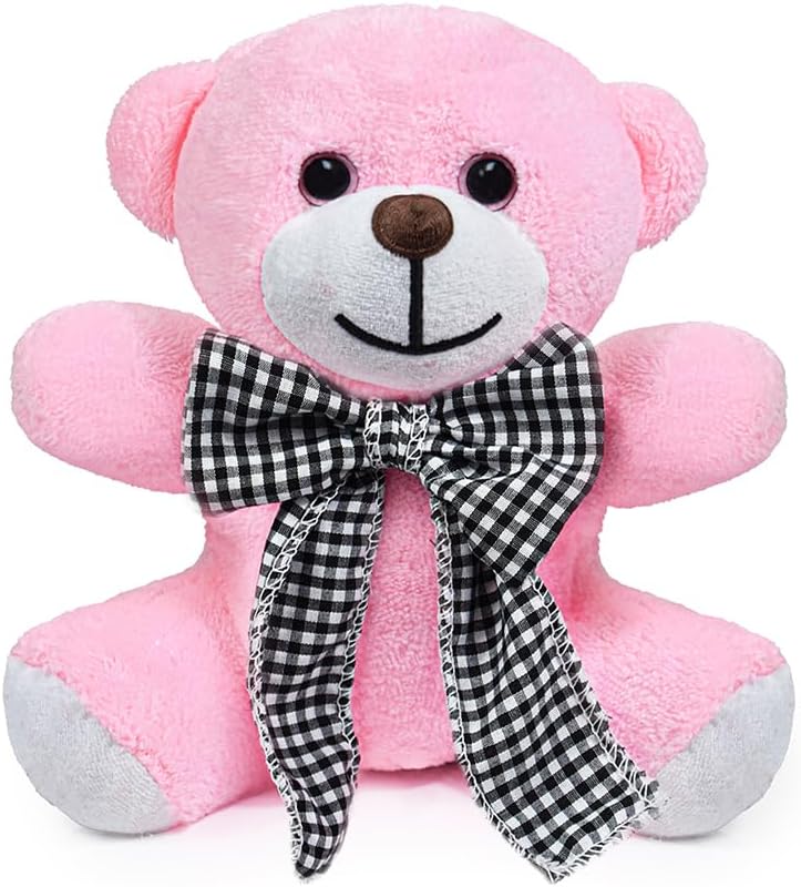 Pelüş Piti Kareli Pelüş Ayı,Siyah Beyaz Fiyonklu Ayıcık,Sevimli Fiyonklu Ayıck,Papyonlu Ayıcık,Doldurulabilir Oyuncak,Ofis Hediyesi (Pembe)