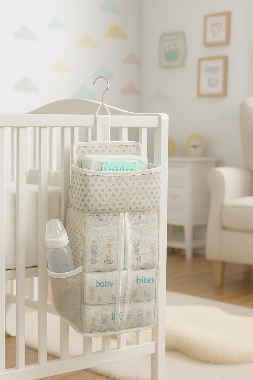 Cepli Beşik Yanı Düzenleyici - Bebek Yatak ve Beşik Yanı Çok Amaçlı Düzenleyici (Mavi)