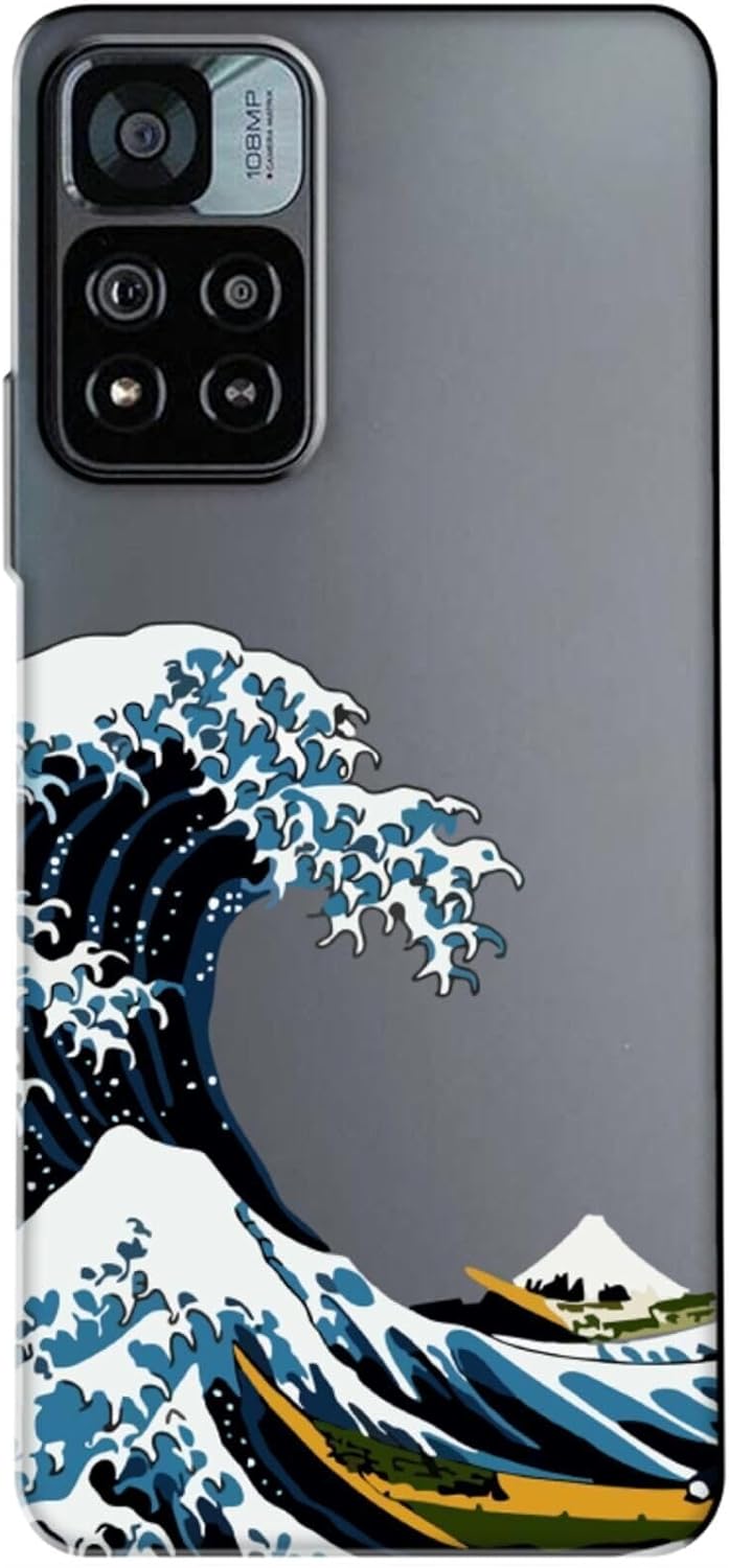 11 Pro ile uyumlu Şeffaf Kanagawa Büyük Dalga Desenli Polikarbonat Kılıf – İnce, Şok Emici, Çizilmeye Dayanıklı Arka Kapak