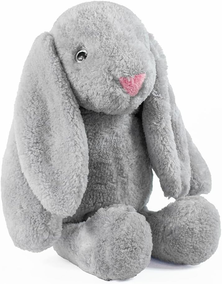 Peluş Tavşan 40 cm Uzun Kulaklı Yumuşak Uyku Arkadaşı, Ponçik Sarkık Kulaklı Doldurulabilir Oyuncak (Gri)