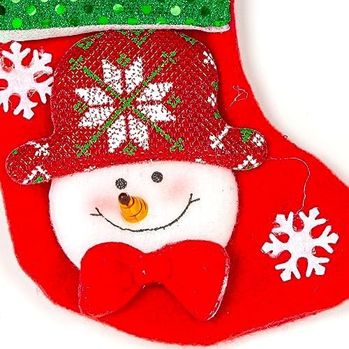 Yılbaşı Süsü Çorap Parlak Pullu Kardan Adam Figürlü Kırmızı-Yeşil 12x16 Cm.