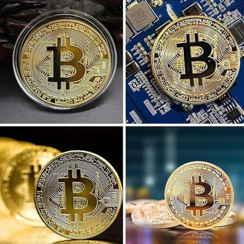 GÜNCELÇARŞI Bitcoin Madeni Hatıra Parası, BTC Altın Rengi Hediye Sikke Para, Kutulu Parası (10 ADET)