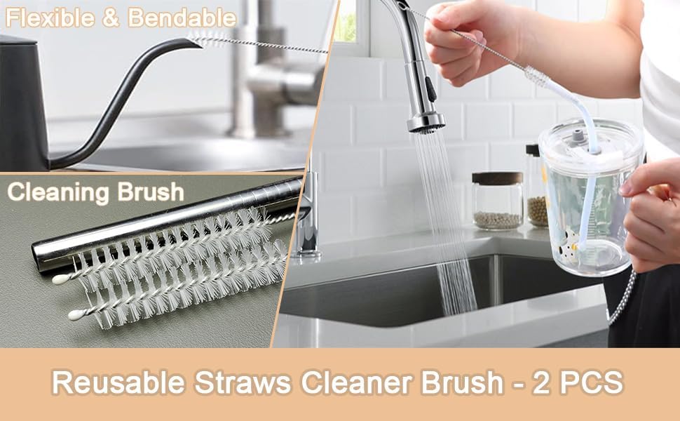 2'li Paslanmaz Çelik Pipet ve Boru Temizleme Fırçası - Şişe, Pipet, Hortum, Tüp Temizleyici