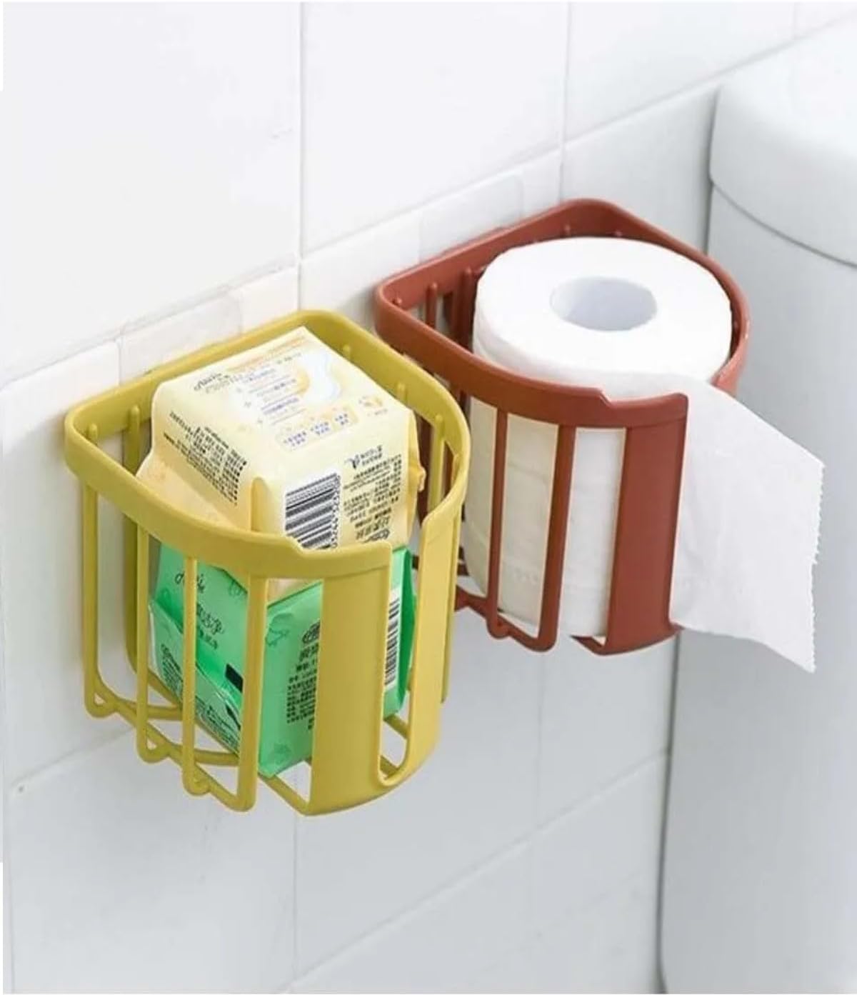 WC Kağıdı İçin Pratik Kolay Monte Edilebilen Yapışkanlı Çok Fonksiyonlu Beyaz Banyo Organizeri