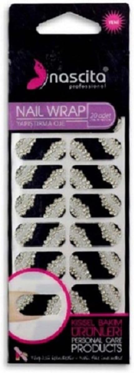 20'Li Siyah - Gri Nokta Desenli Yapıştırma Oje -016