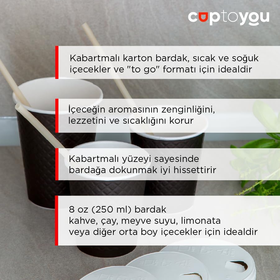 CUPTOYOU 25 adet siyah çift duvarlı kahve bardağı 8 oz, küçük kağıt çay bardakları 250 ml, soğuk ve sıcak içecekler, Siyah