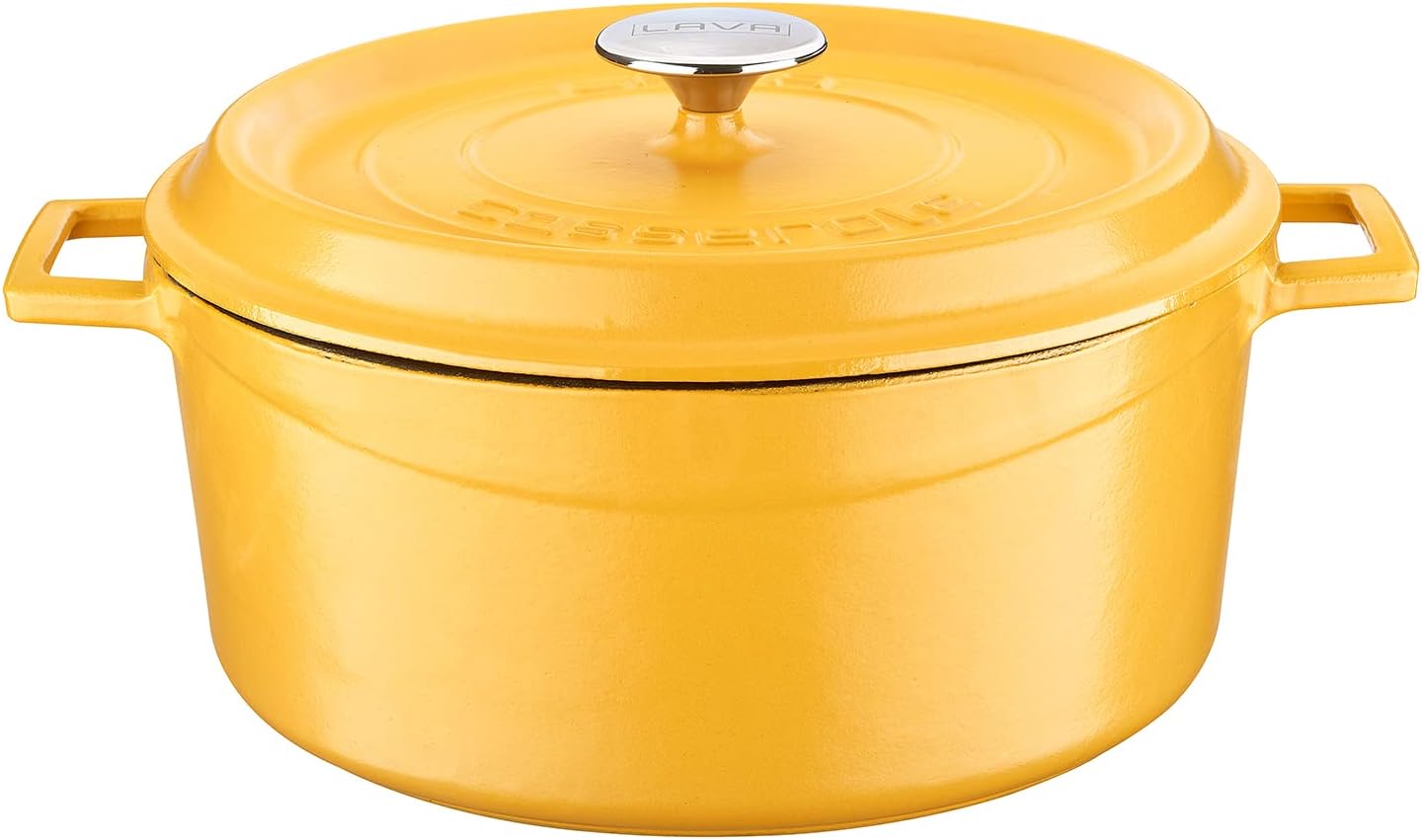 Spring Serisi - Döküm Tencere, Yuvarlak, 28 cm, Mat, Parlak Siyah Taban, Sarı