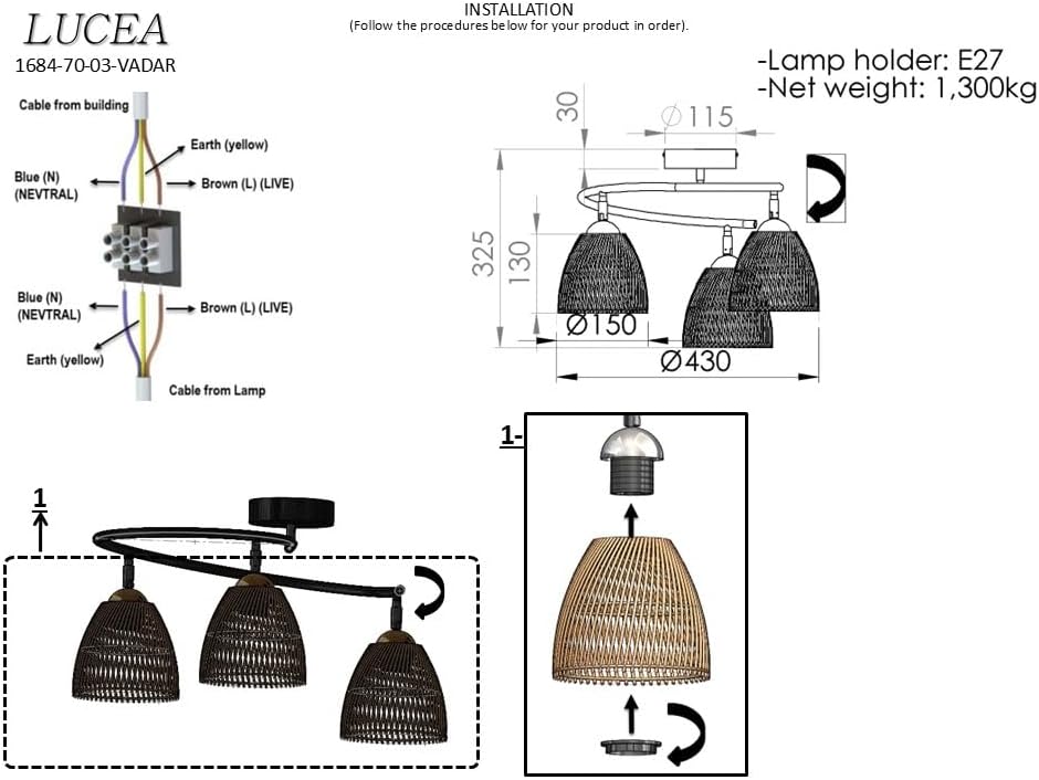 Vada Üçlü Siyah Avize