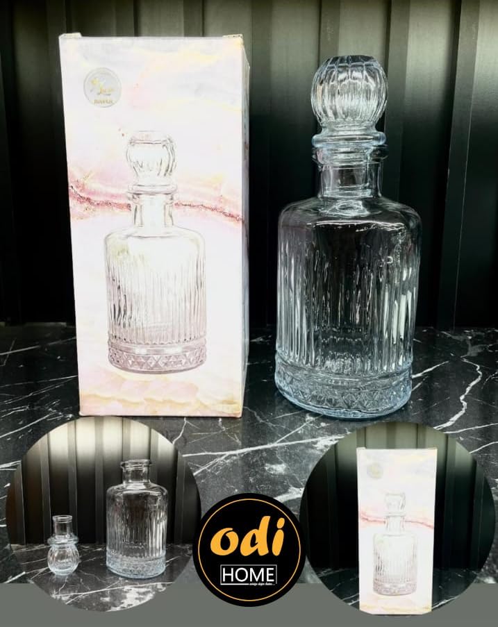 Odi Cam Karaf Sürahi ve 2 Adet 265 ml Bardak - Viski Seti - Su Meşrubat Viski Şişesi 1100 ml
