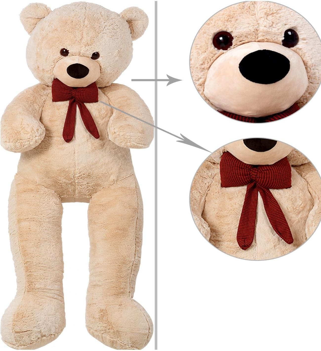 Sevgiliye HEDİYE- 160 cm Kumaş Papyonlu DEV Boy Peluş Ayı Bej