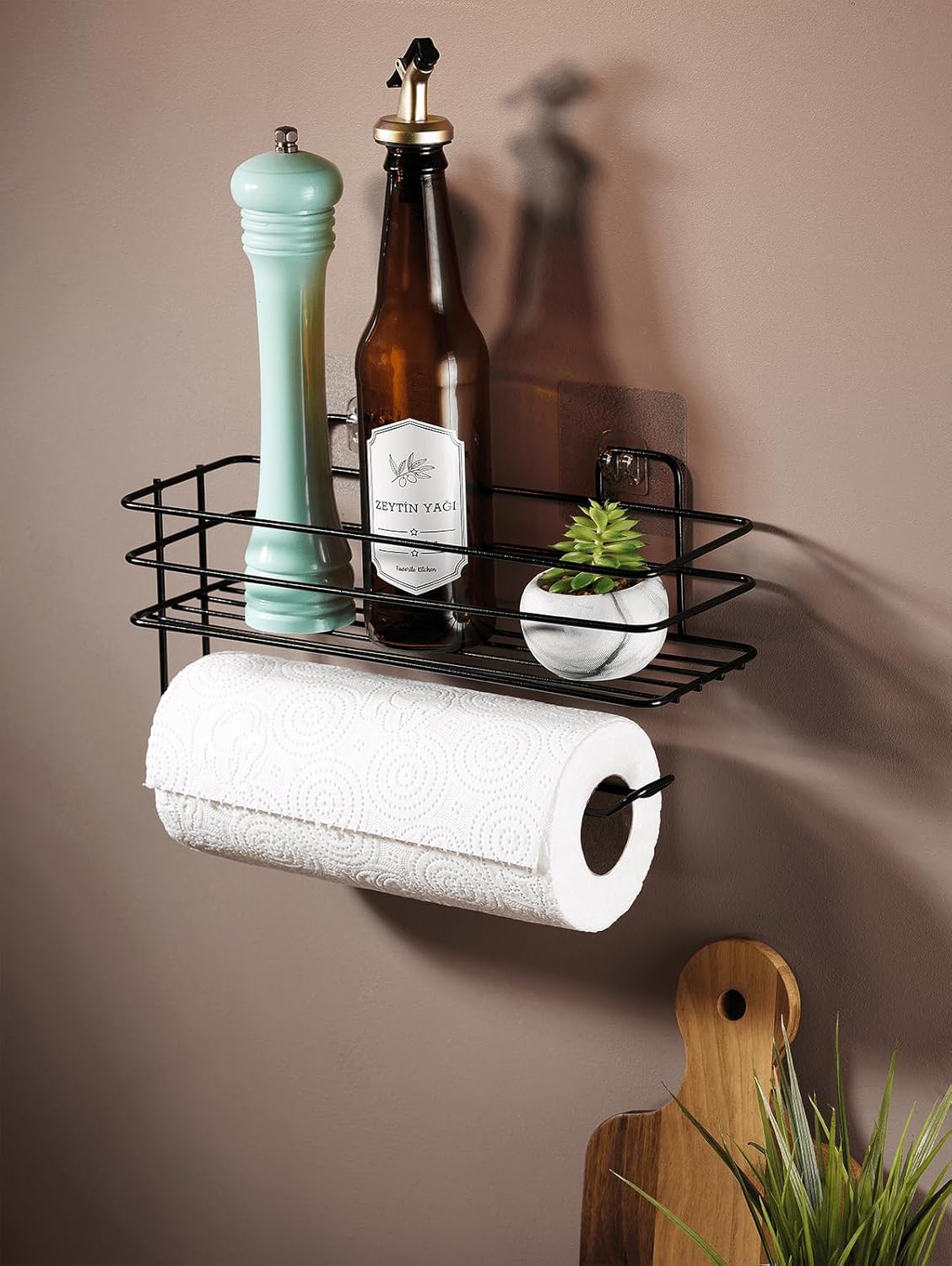 Yapışkanlı Raflı Kağıt Rulo Havluluk Peçetelik Solo Kağıtlık Banyo Mutfak Düzenleyici Raf Siyah Shr Siyah 25 X 15