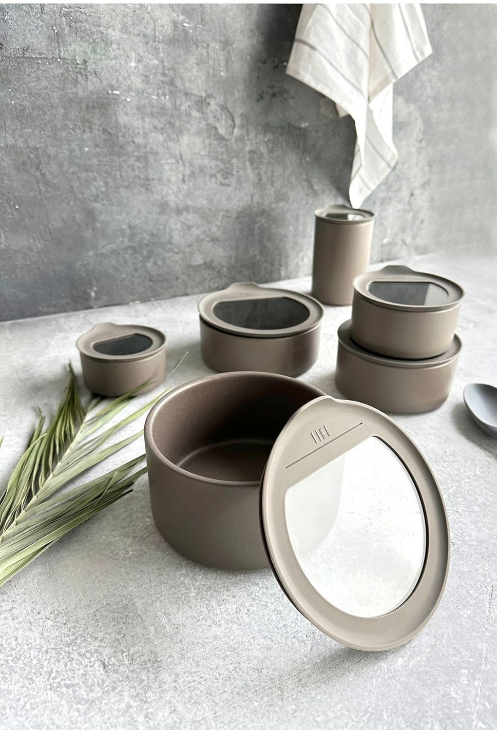 One 6'lı Seramik Saklama Kabı Seti Gri