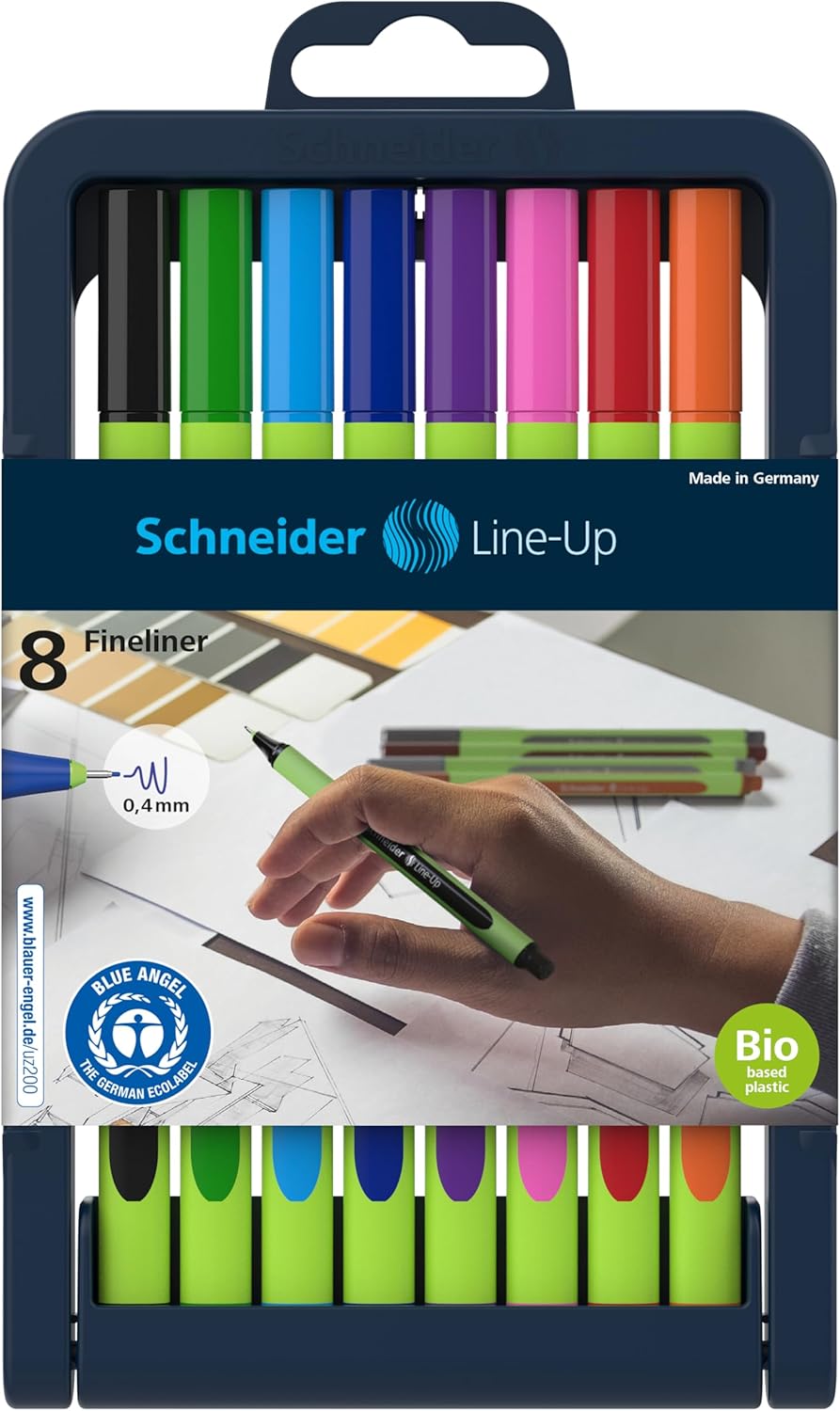 -Up Fineliner (çizgi kalınlığı 0,4 mm, biyo bazlı plastik, mavi melek ile ödüllendirilmiştir) 8 adet, çeşitli