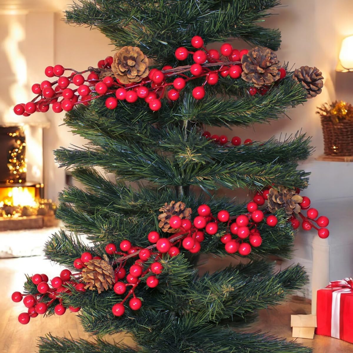 YILBAŞI LÜKS DEKOR SÜSLERİ LÜKS KOKİNA GARLAND 150CM KOKİNA KOZALAKLI BERRY ŞERİT SÜSLER