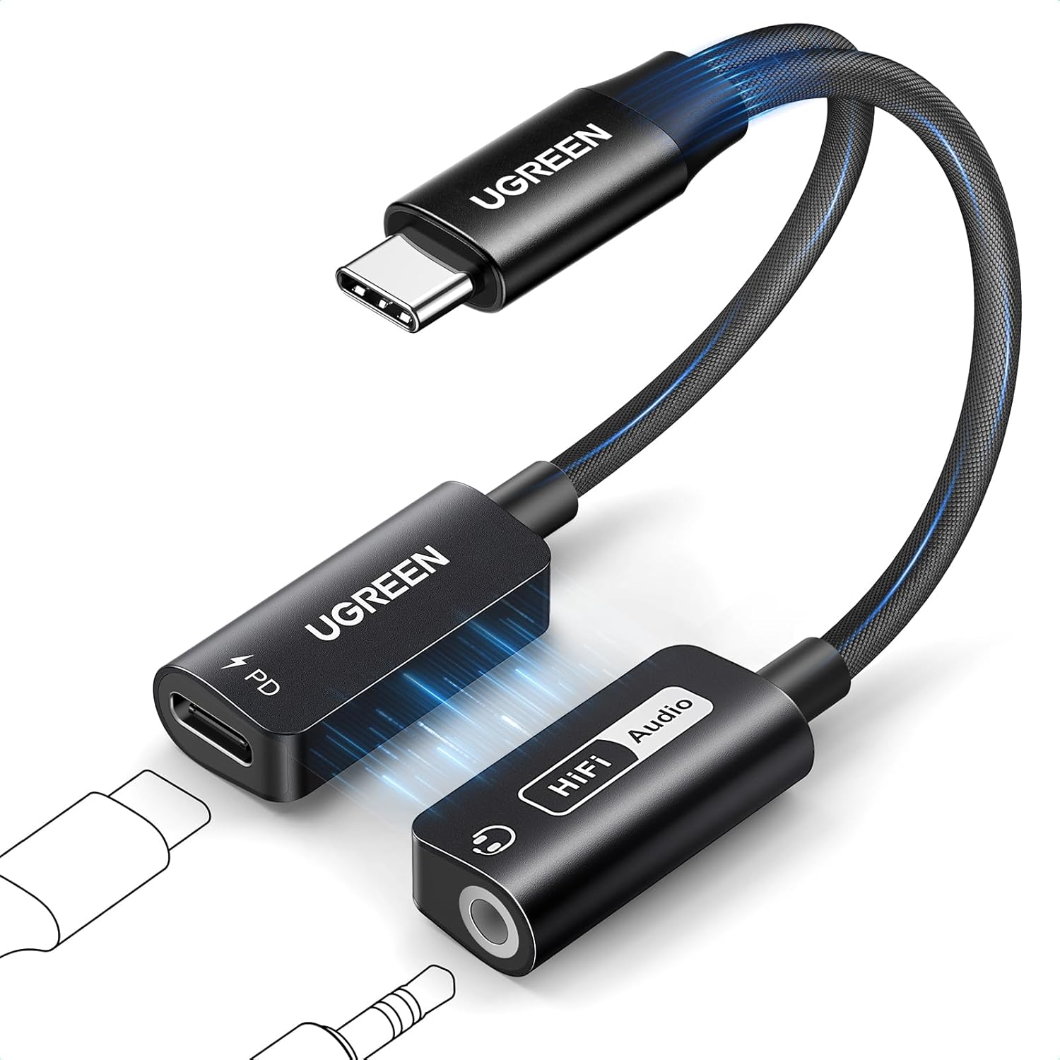 USB C'den 3,5 mm Aux Adaptörüne PD 60W Hızlı Şarj, 15 için Manyetik USB Ses Kartı, Dizüstü Bilgisayar ve Kulaklık (CTIA/OMTP Standardı) vb.