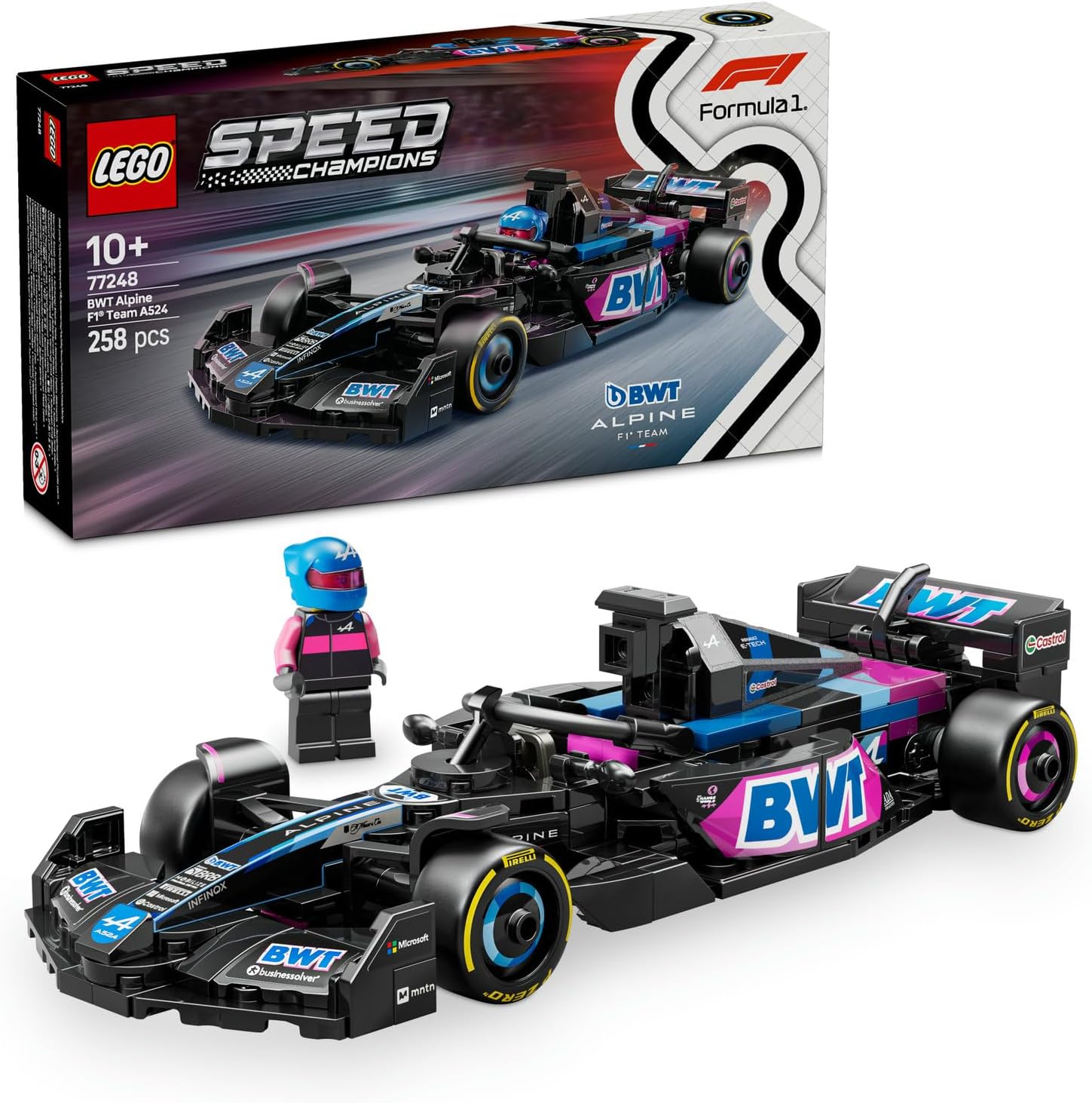 Speed Champions BWT F1 A524 Yarış Arabası 77248 – 10 Yaş ve Üzeri Çocuklar için Koleksiyonluk Sürücü Minifigürü İçeren Yapım Seti (258 Parça)