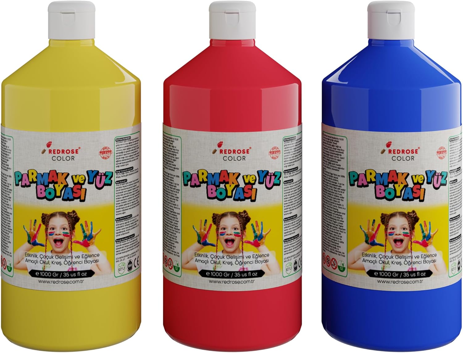 Kırmızı-Mavi-Sarı Parmak Boyası 3'lü Set 3x1000gr