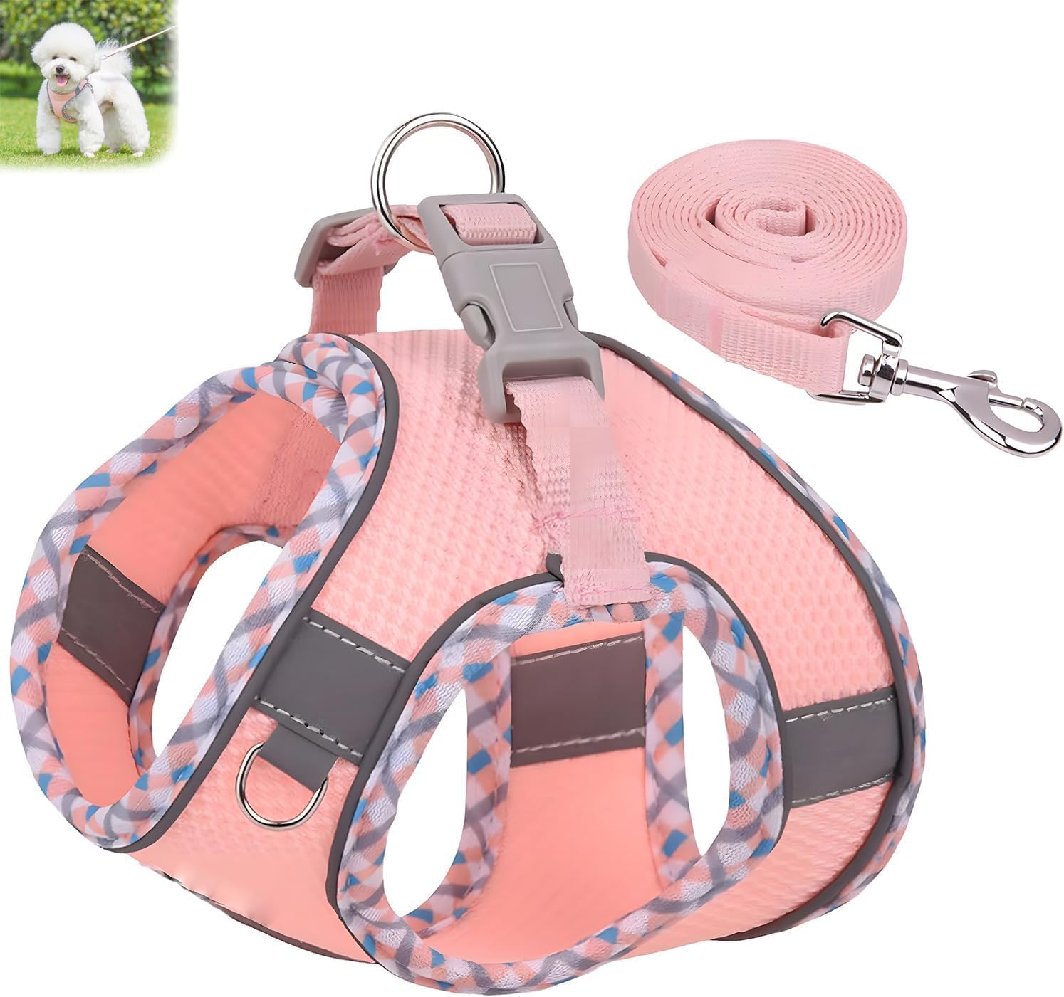 Küçük Köpek Koşum Takımı ve Tasması, S Beden Çekmeyen Ayarlanabilir Reflektif Nefes Alabilir Fileli Köpek Koşumu, Küçük ve Orta Boy Köpekler ile Kediler için Kolay Yürüyüş Koşum Takımı