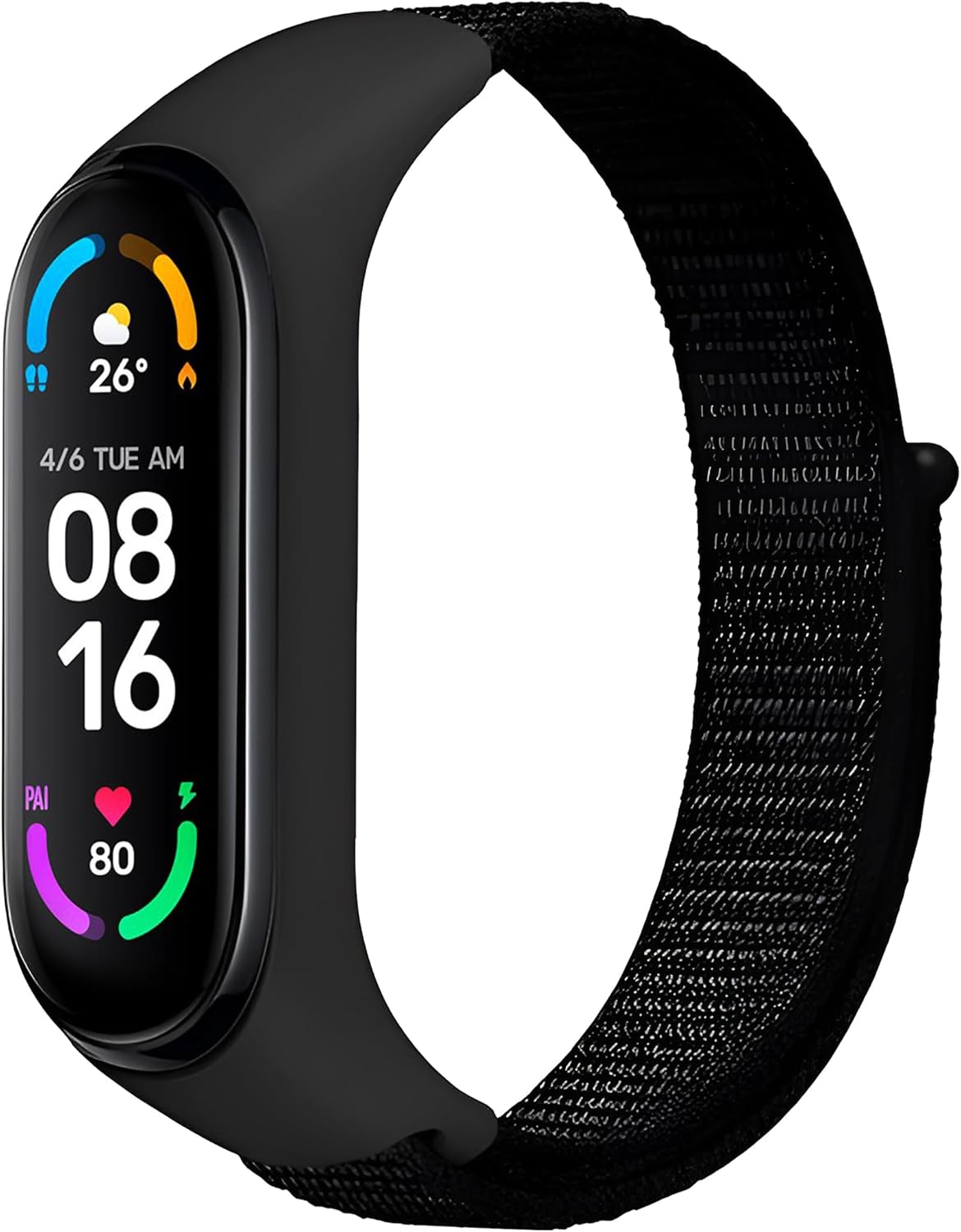 Mi Band 7/6/5/4 İle Uyumlu Tam Kaplayan Silikon Çerçeveli Bilek Kalınlığına Göre Ayarlanabilen Hafif ve Bileği Rahatsız Etmeyen Kaliteli Hasır Örme Kumaş Kordon