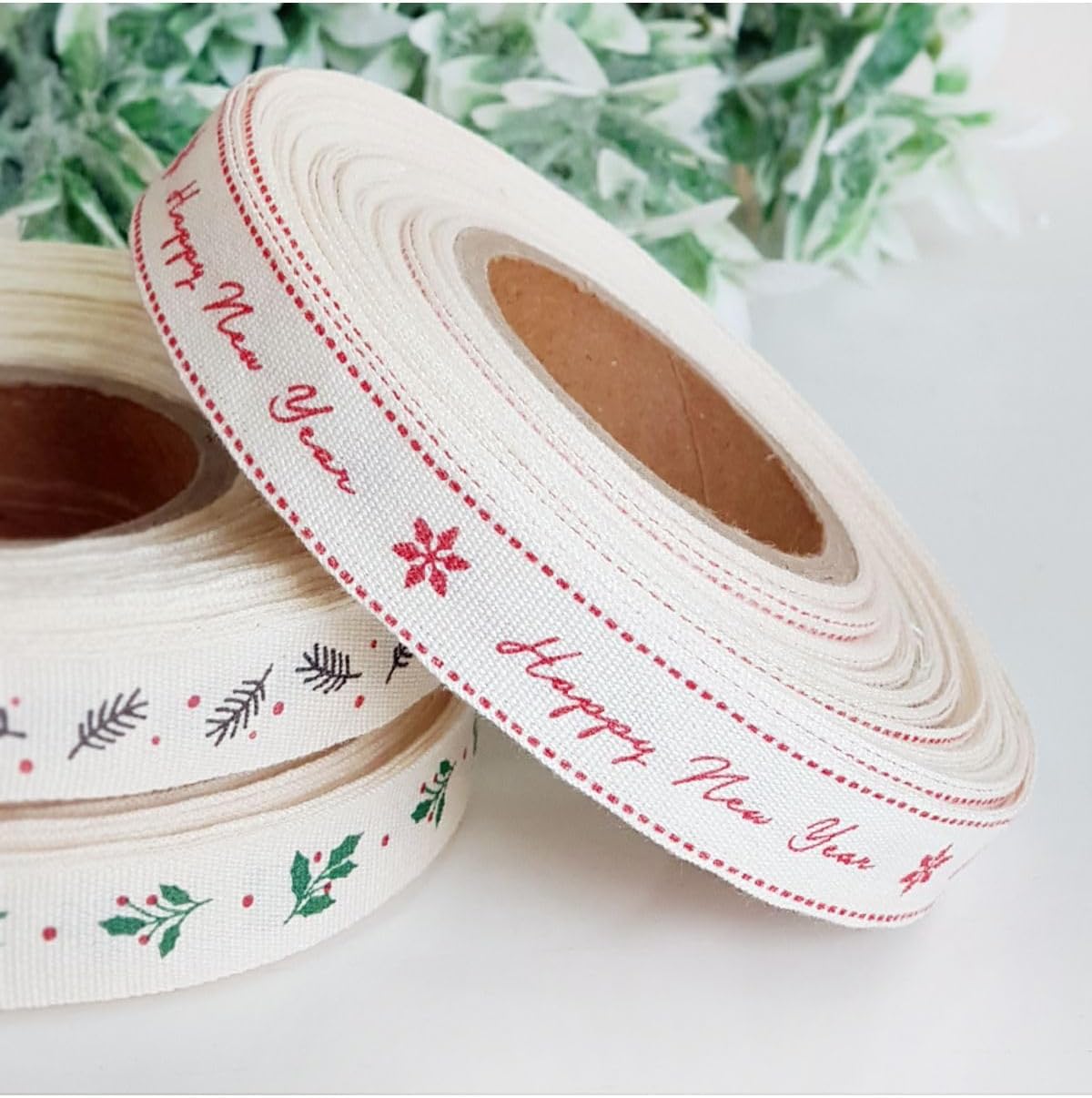 Pamuk Şerit, Happy New, 1.5 Cm 2 Metre Natürel