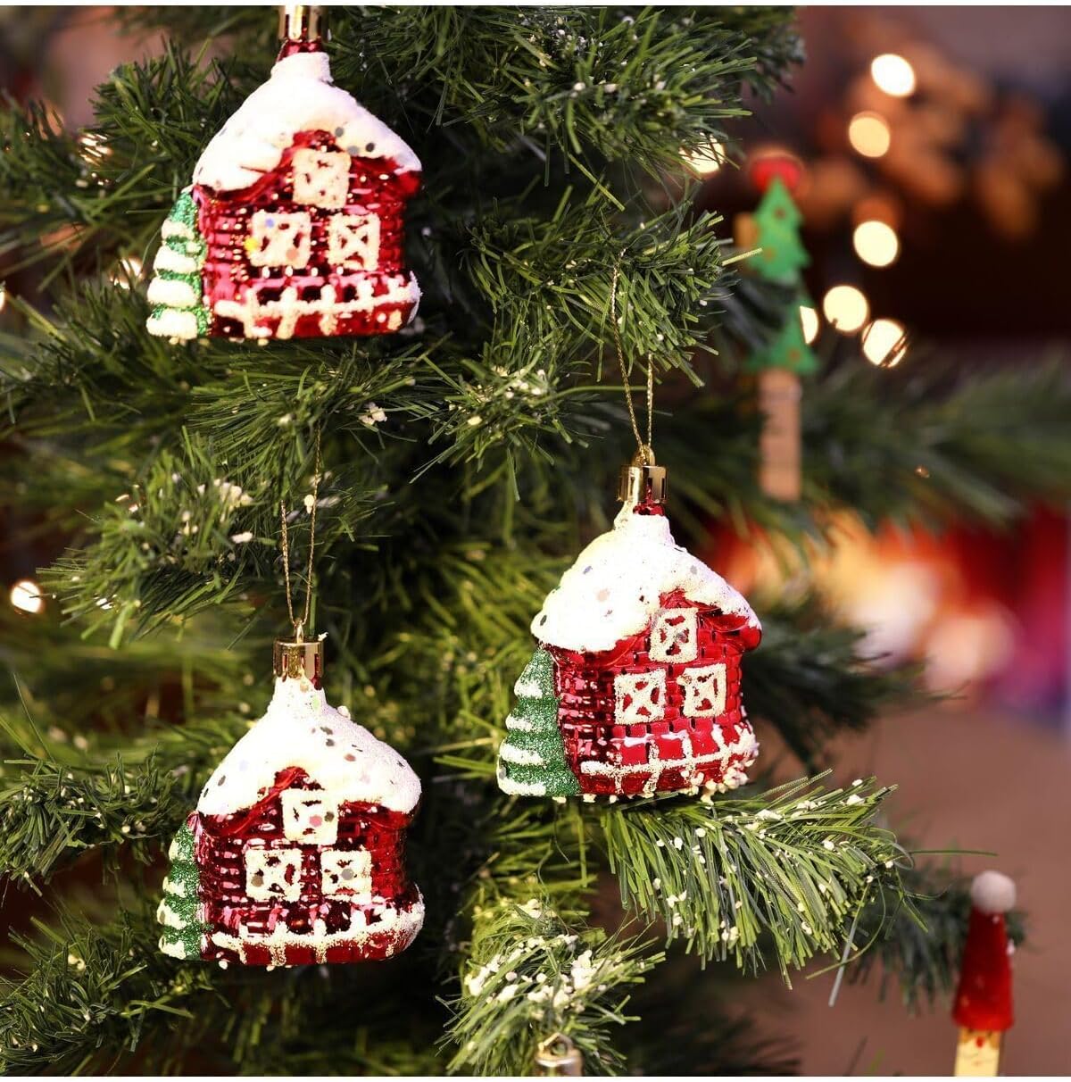 3 Adet 8.5 Cm Yılbaşı Dağ Evi Dilek Ev Çam Ağacı Süsü Parti Yılbaşı Süslemeleri,Kırmızı 3492023275638
