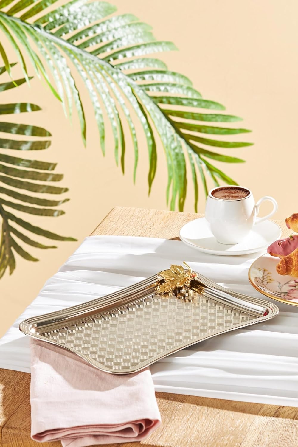 Leafy Dikdörtgen Tepsi Platin