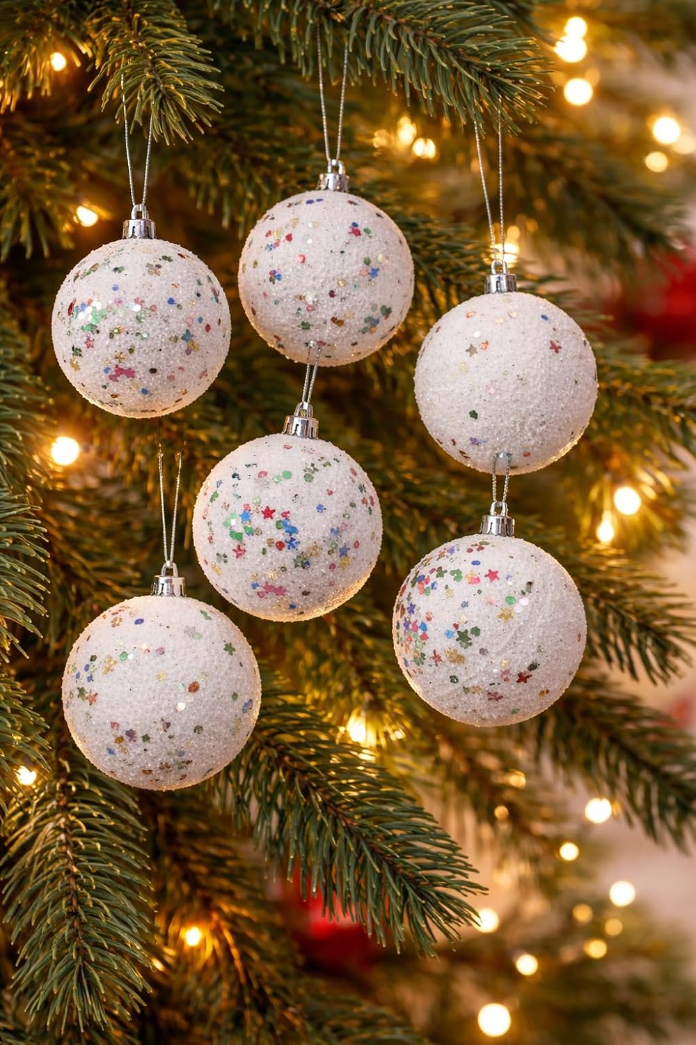 6 Adet Lüx Set Ağacı Süslemeleri Topları Topu Yılbaşı Süsleri 6 cm Yeşil Yılbaşı Ağacı Süsü Beyaz