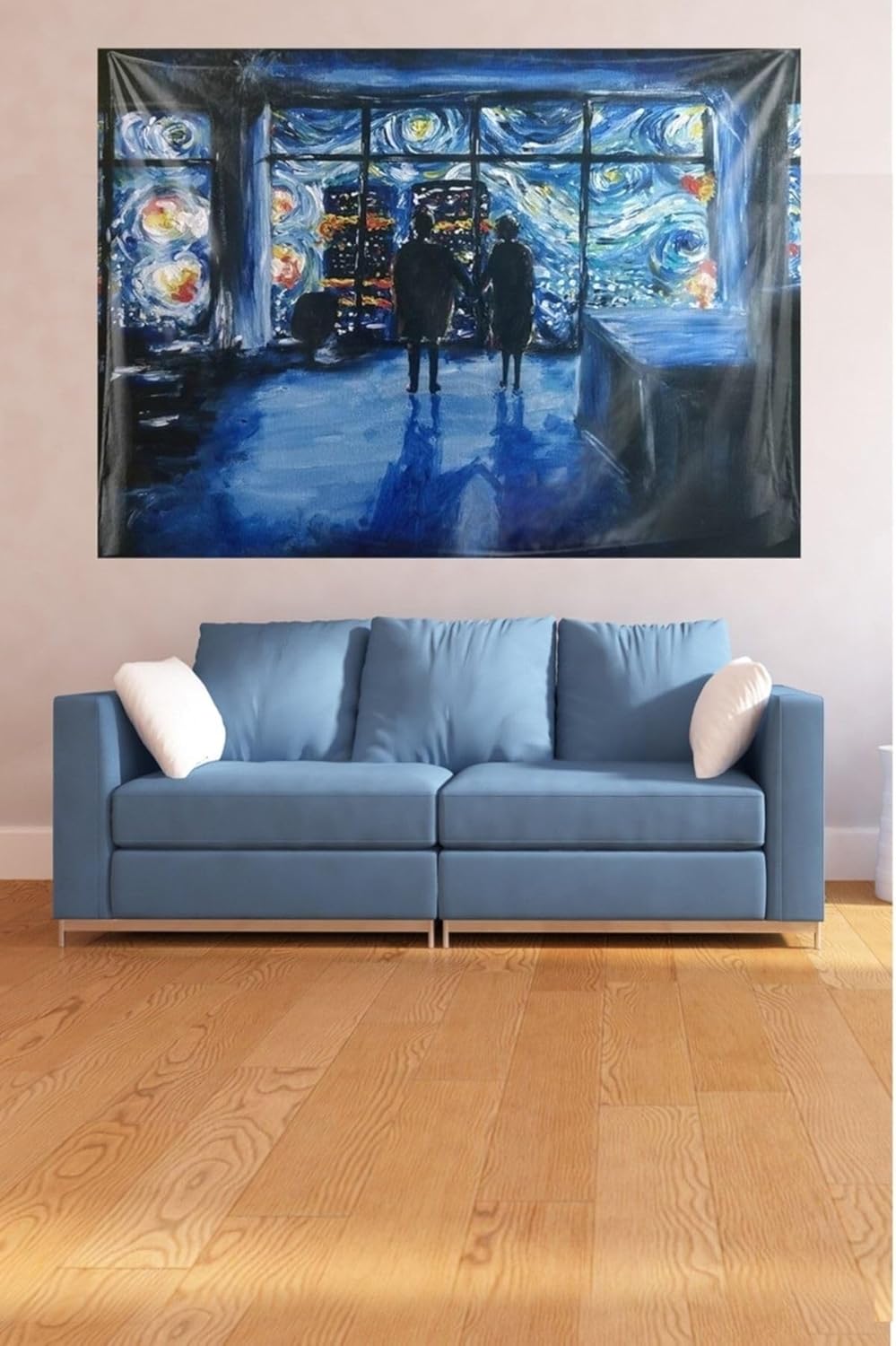 Pelangi Yıldızlı Geceler Leke Tutmaz Kadife Dokulu Kumaş Duvar Örtüsü Duvar Halısı Tapestry, Lacivert 70 x 100, 859409670100659