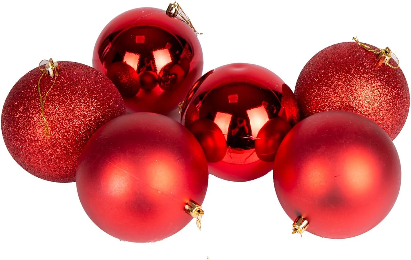 Yılbaşı Topu Simli Mat Parlak 6'lı Set Kırmızı 10 Cm.