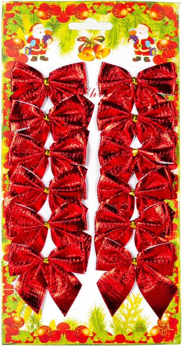 Yılbaşı Süsü Askılı Fiyonk 12'li Paket Kırmızı 5,5x5,5 Cm.